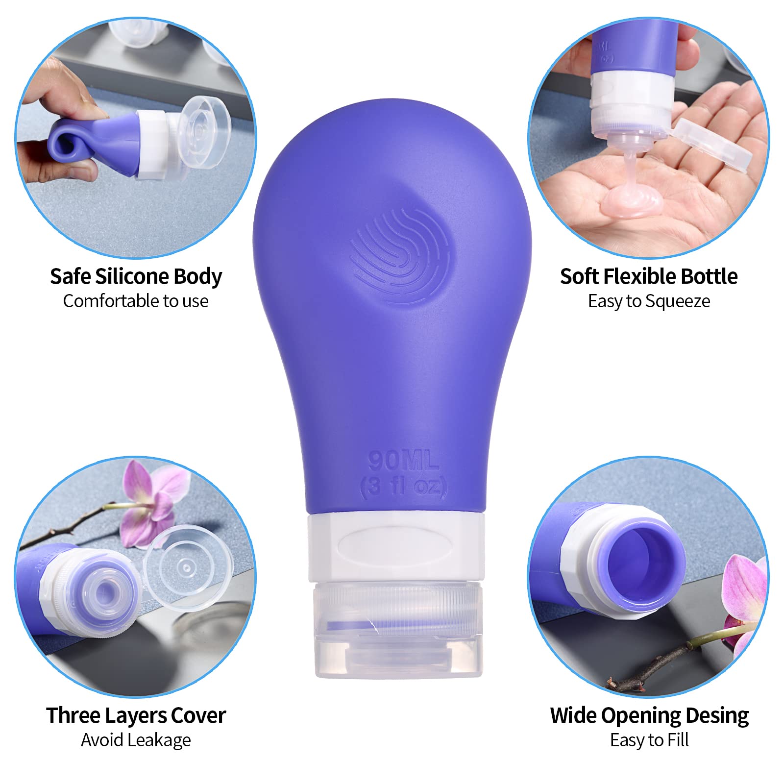 Gemice 16 Pack Silicone Travel Bottles Set For Toiletries, Tsa Approved Travel Size Containers Leak Proof Silicone Squeezable Tr